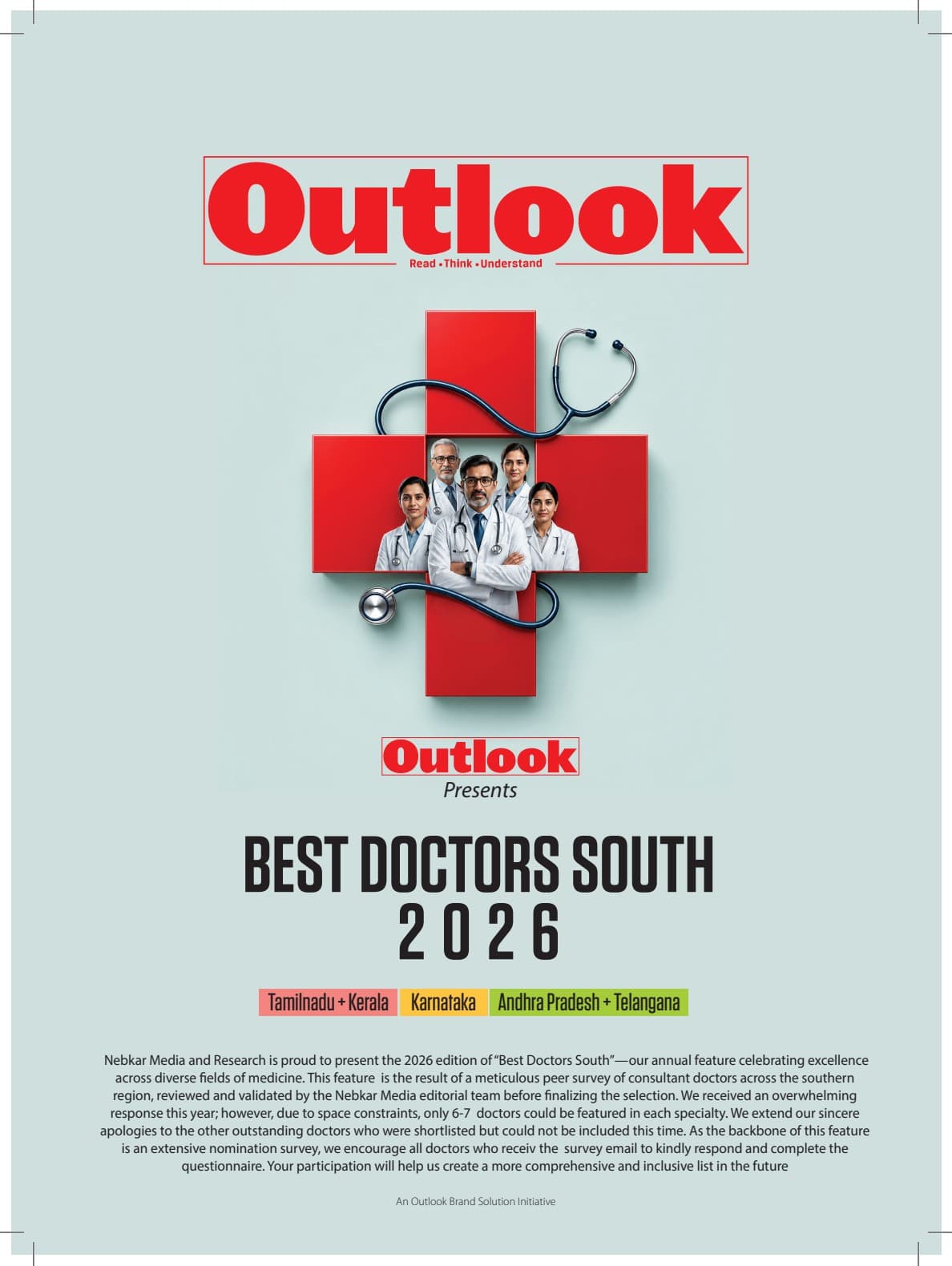 Cover of Outlook Special Best Doctors South 2026, with the Outlook masthead and a red medical cross